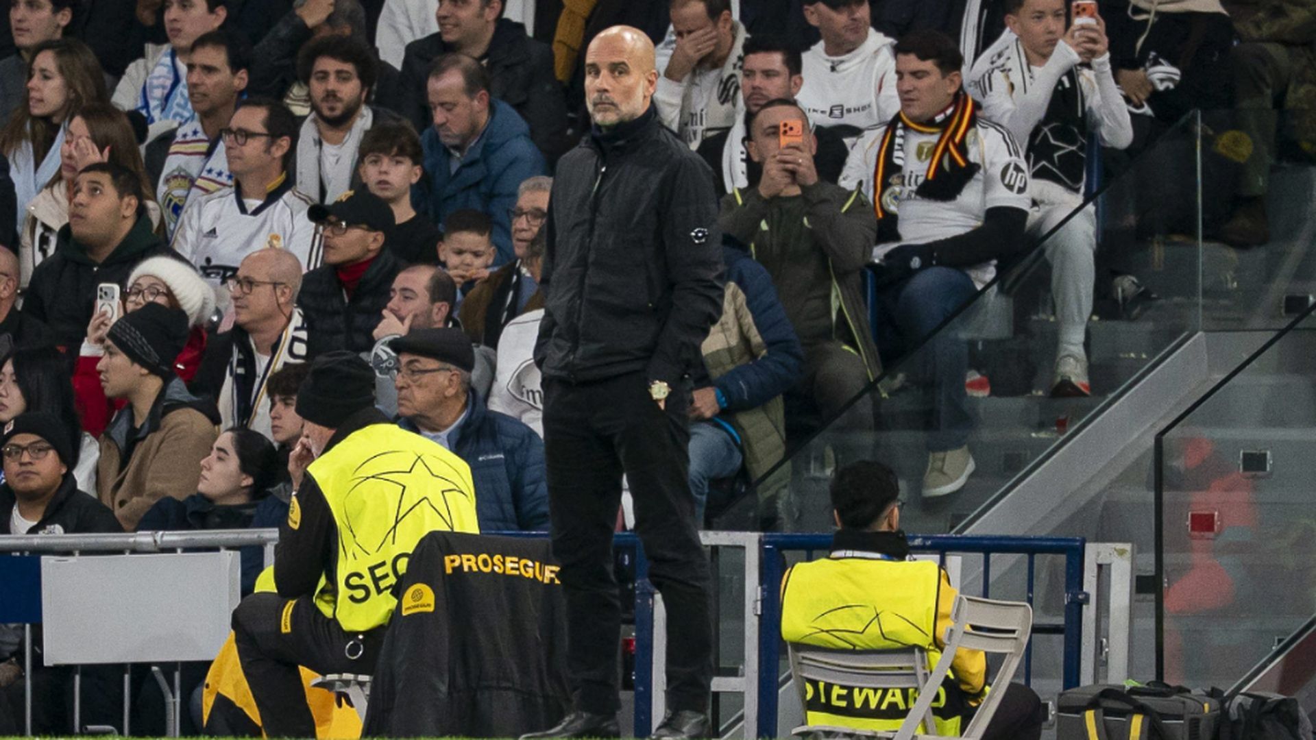Pep Guardiola, durante el Real Madrid - Manchester City