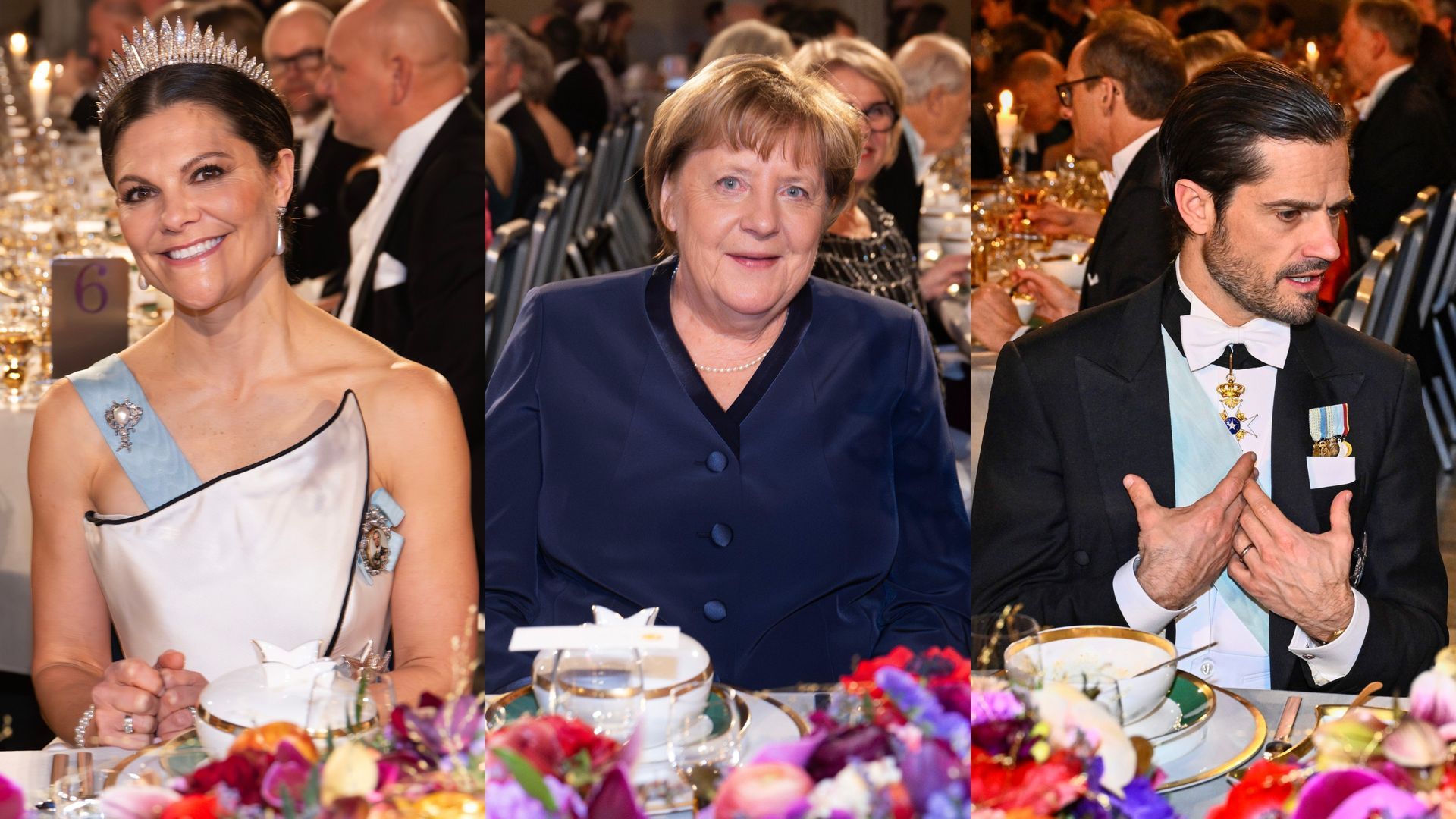 Victoria de Suecia, Angela Merkel y Carlos Felipe de Suecia, en un montaje de fotos Victoria de Suecia, Angela Merkel y Carlos Felipe de Suecia, en un montaje de fotos