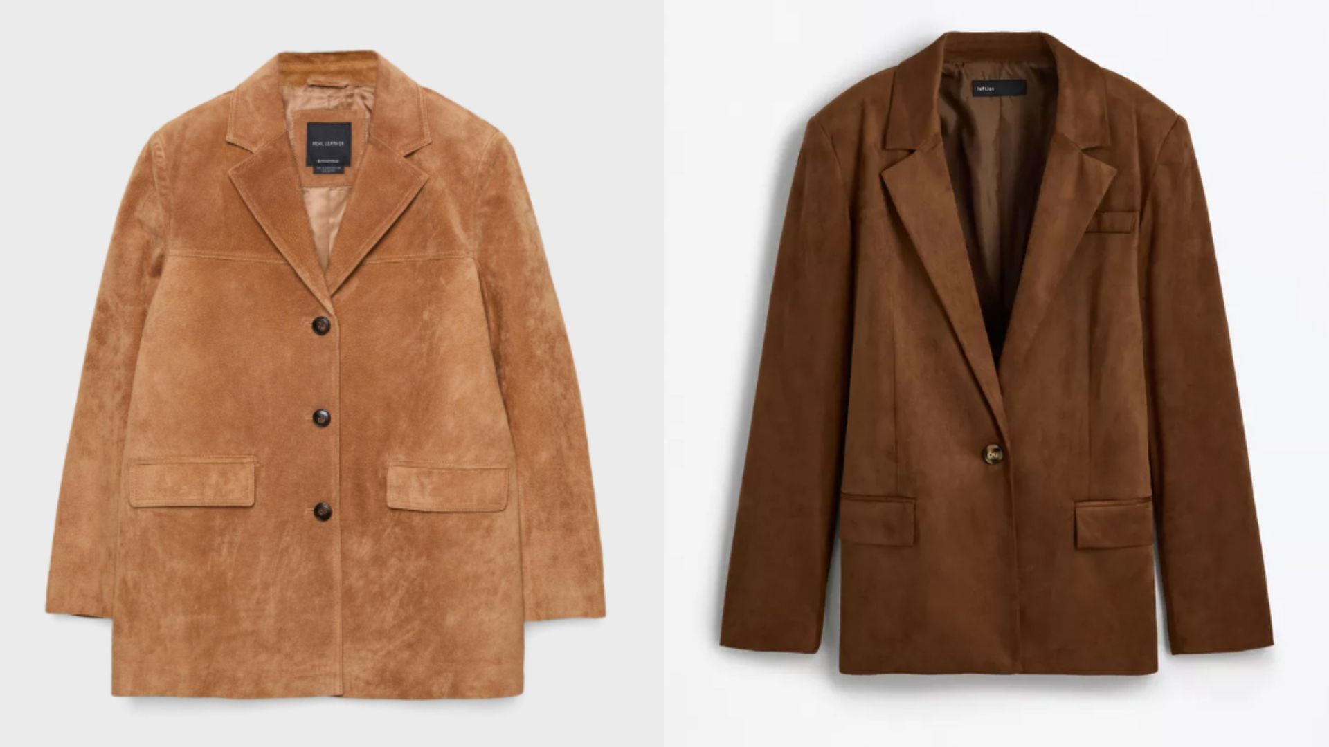 Chaqueta de ante de Stradivarius y de Lefties, en un montaje de fotos