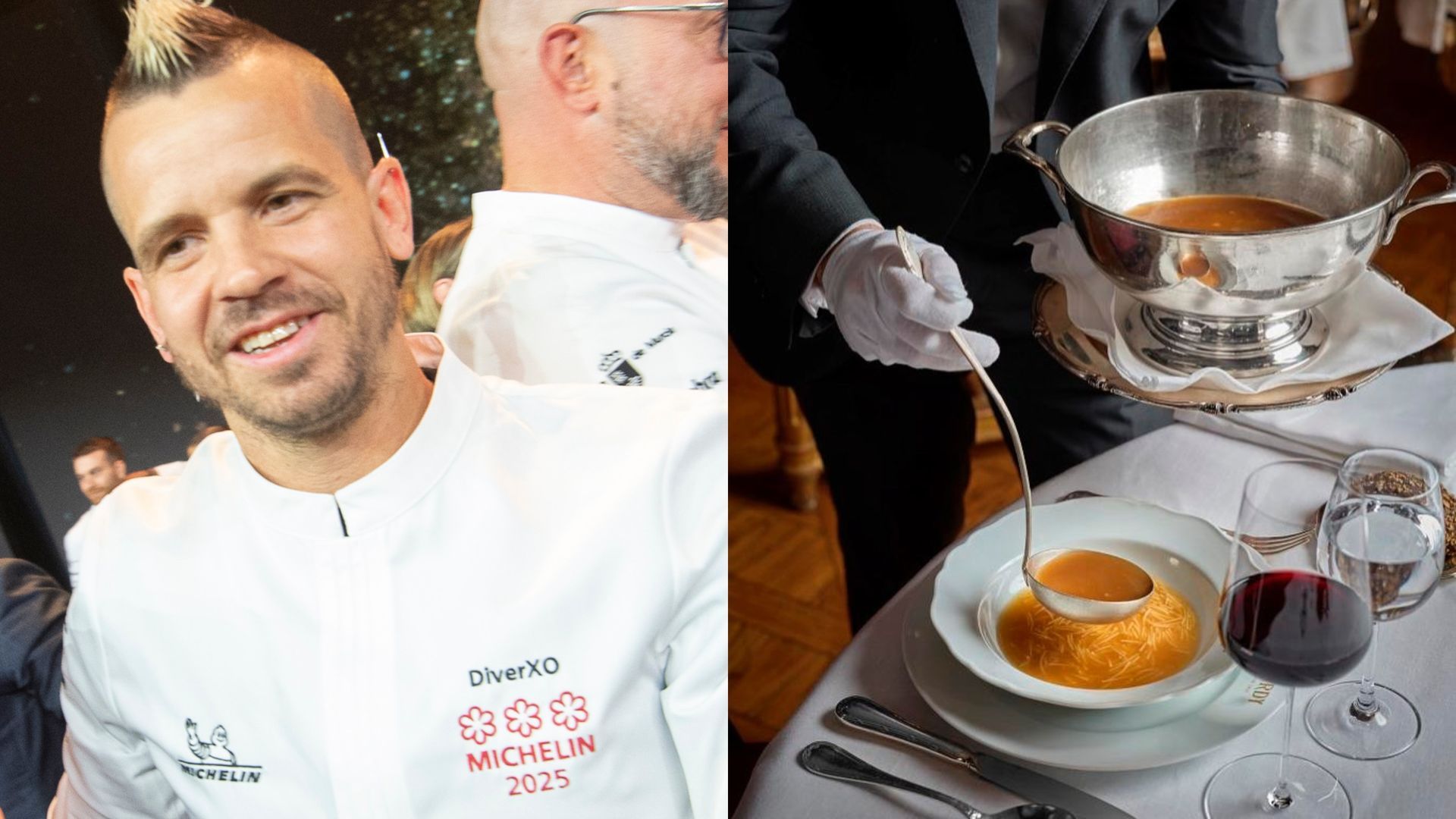 Dabiz Muñoz y cocido de Lhardy, en un montaje de fotos Dabiz Muñoz y cocido de Lhardy, en un montaje de fotos