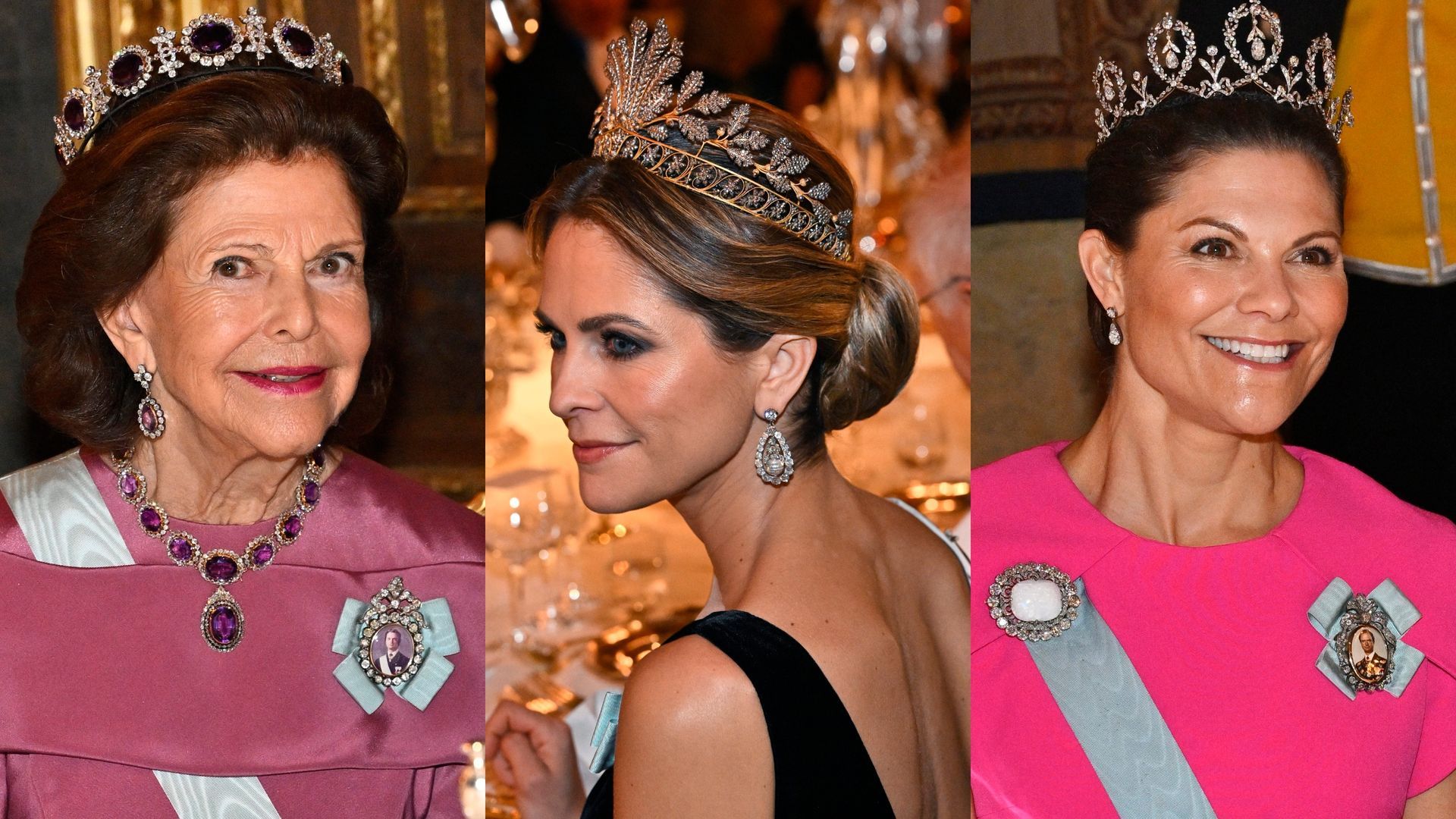 La reina Silvia, la princesa Magdalena y la princesa Victoria, en un montaje de fotos