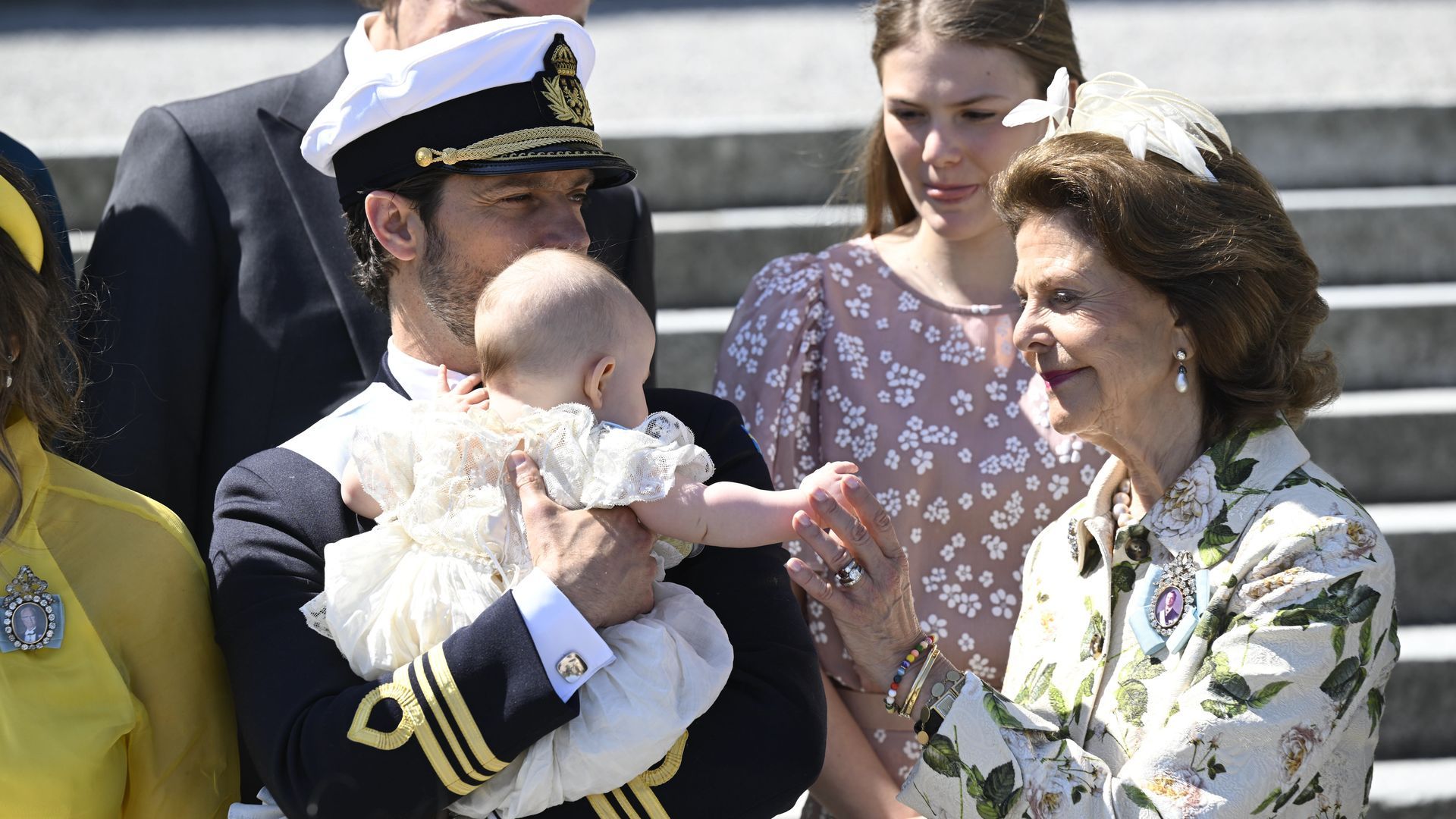 Silvia de Suecia en el bautizo de su nieta Inés
