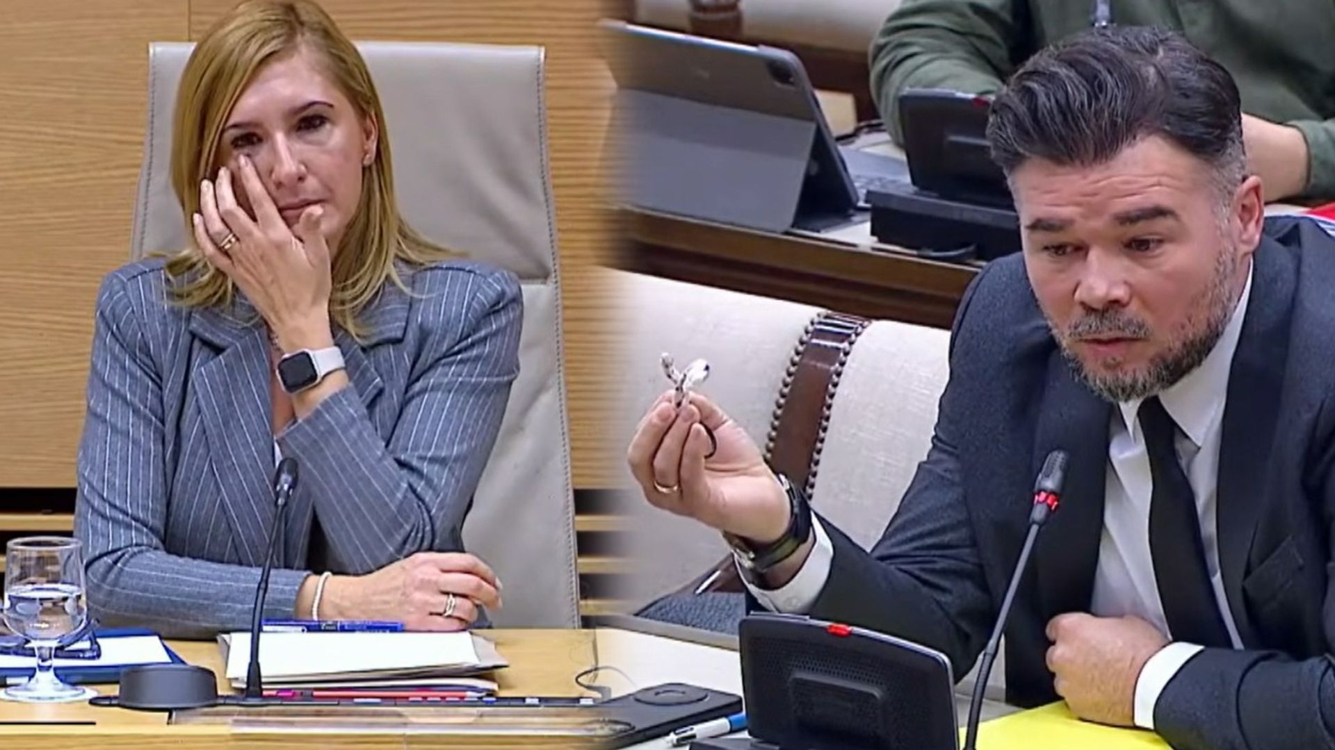 Gabriel Rufián hace llorar a Salomé Pradas la comisión de la DANA en el Congreso: "Le pido que retire que me falta corazón"