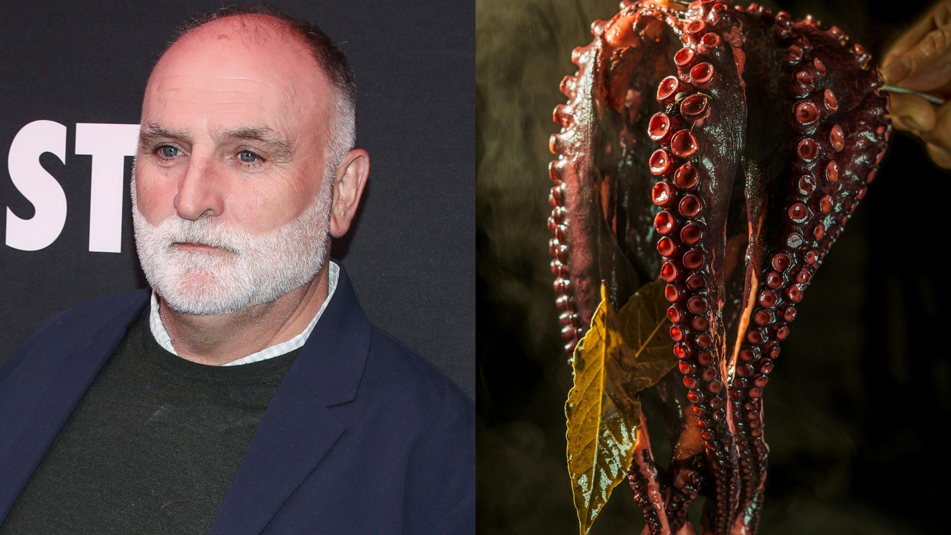 José Andrés y un pulpo cocido, en un montaje de fotos