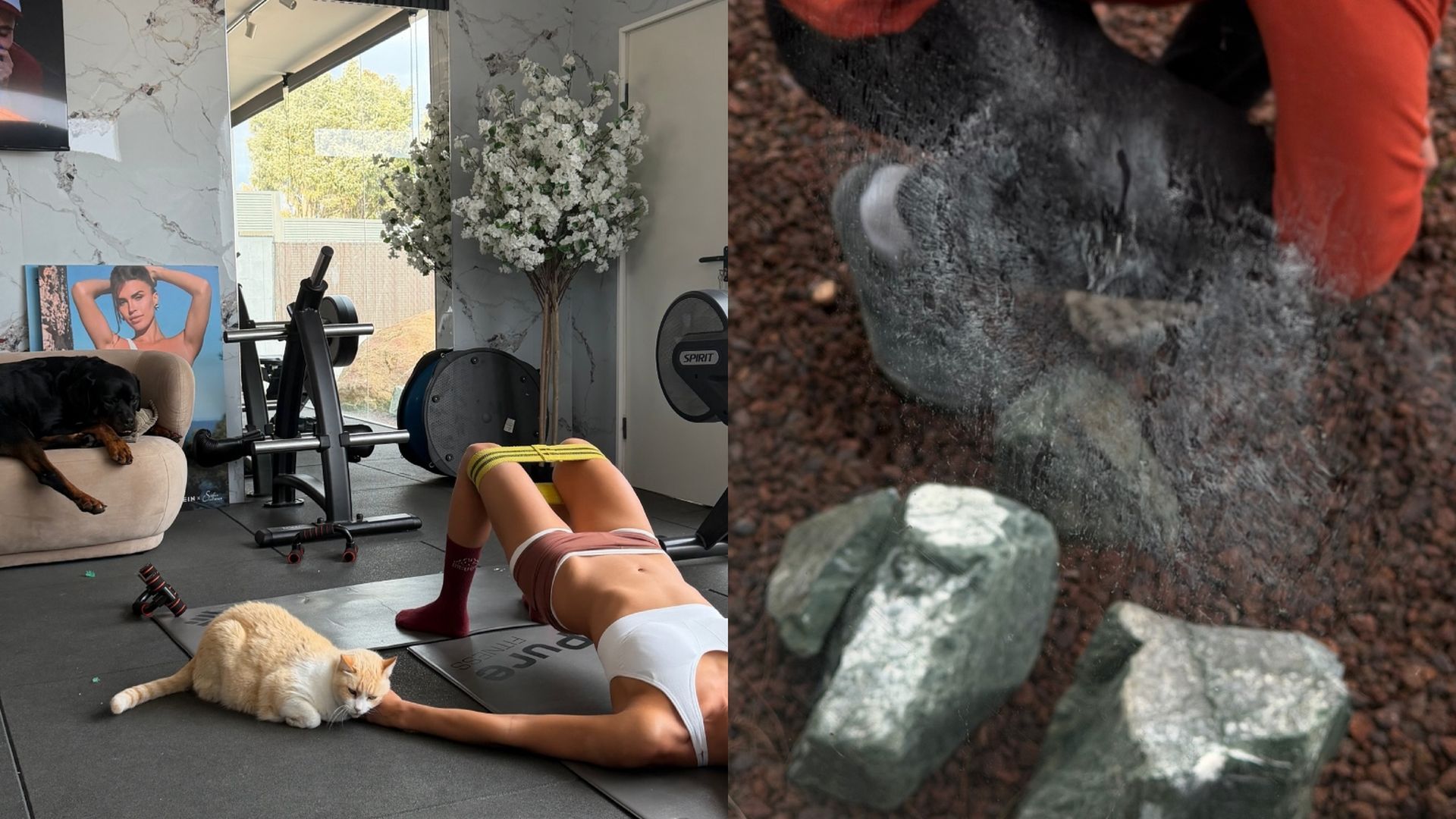 Sofía Suescun enseña la marca que ha quedado en el cristal de su gimnasio