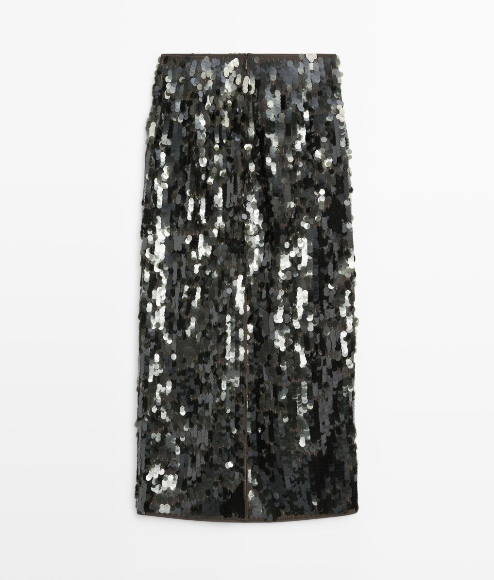 Falda midi de lentejuelas – Massimo Dutti