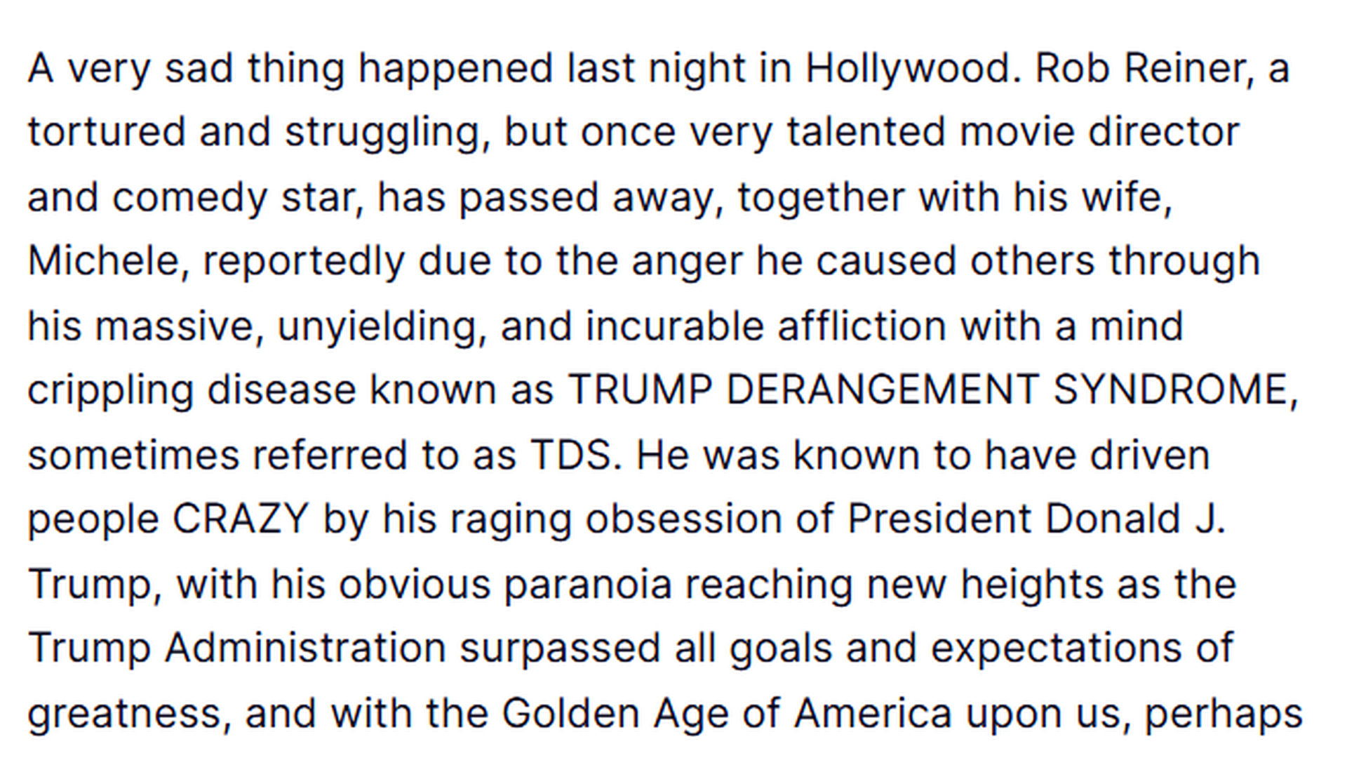 Mensaje de Donald Trump en la red social "Truth Social"