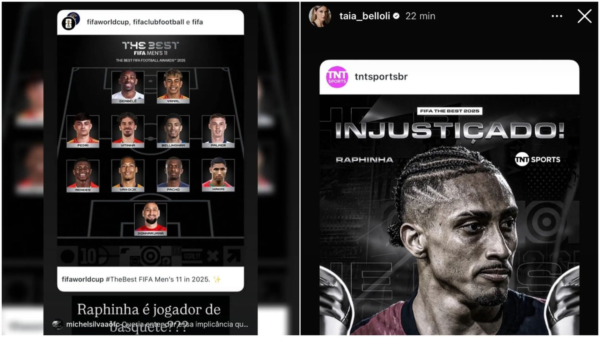 Los mensajes de Natialia Belloli, mujer de Raphinha, tras quedarse fuera del The Best