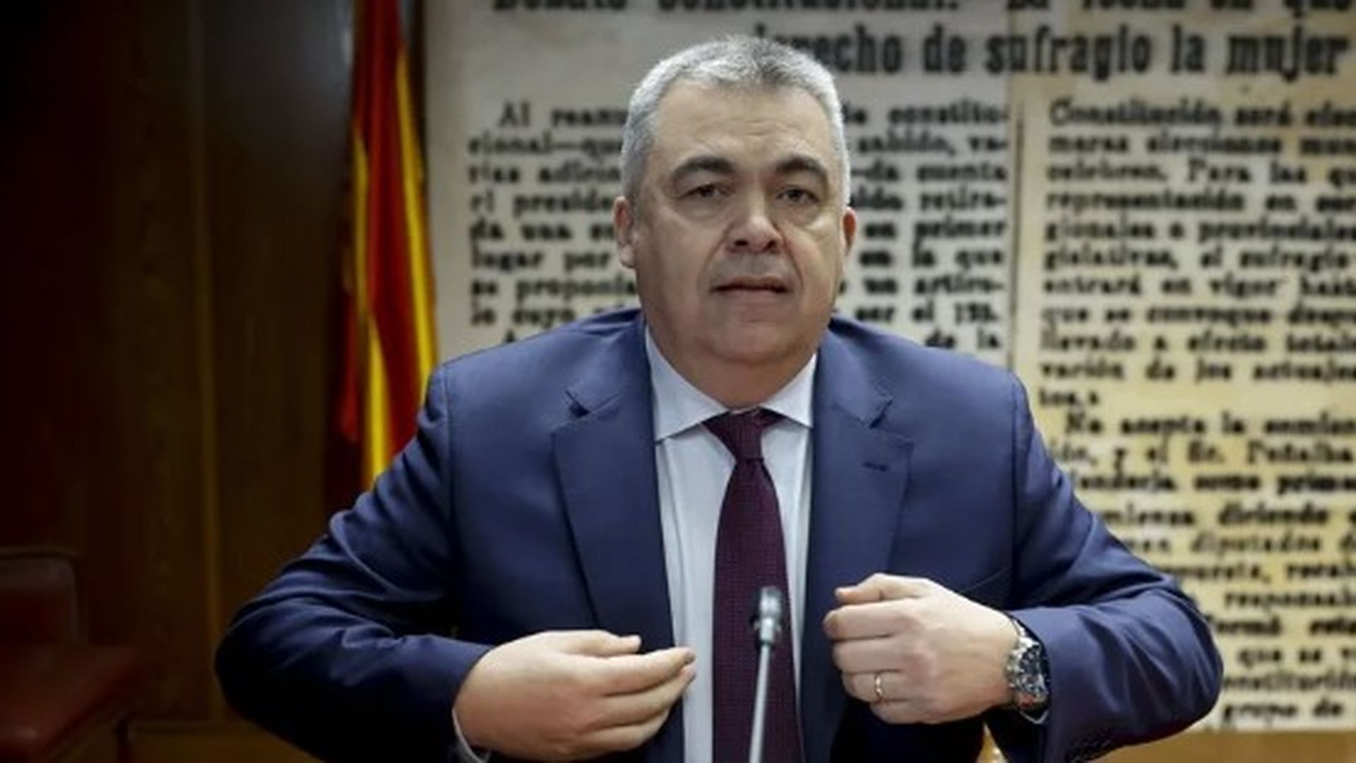 Santos Cerdán poco antes de comparecer en el Senado.