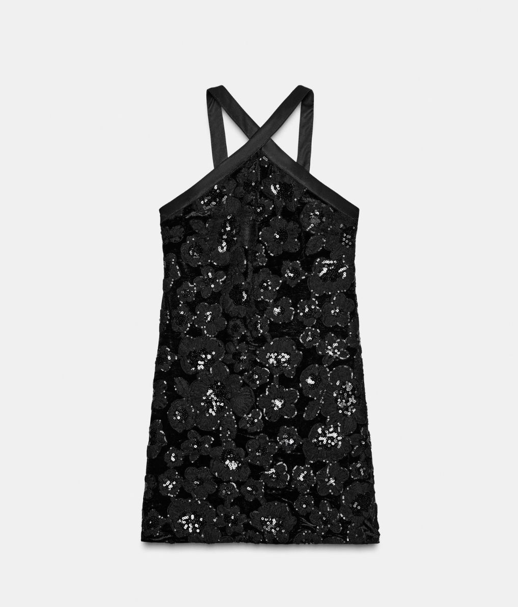 Vestido corto combinado con lentejuelas – Zara