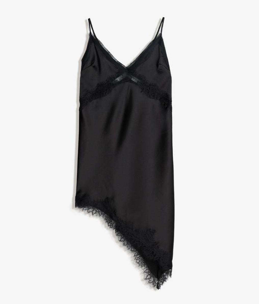 Vestido satén con encaje asimétrico – Bershka