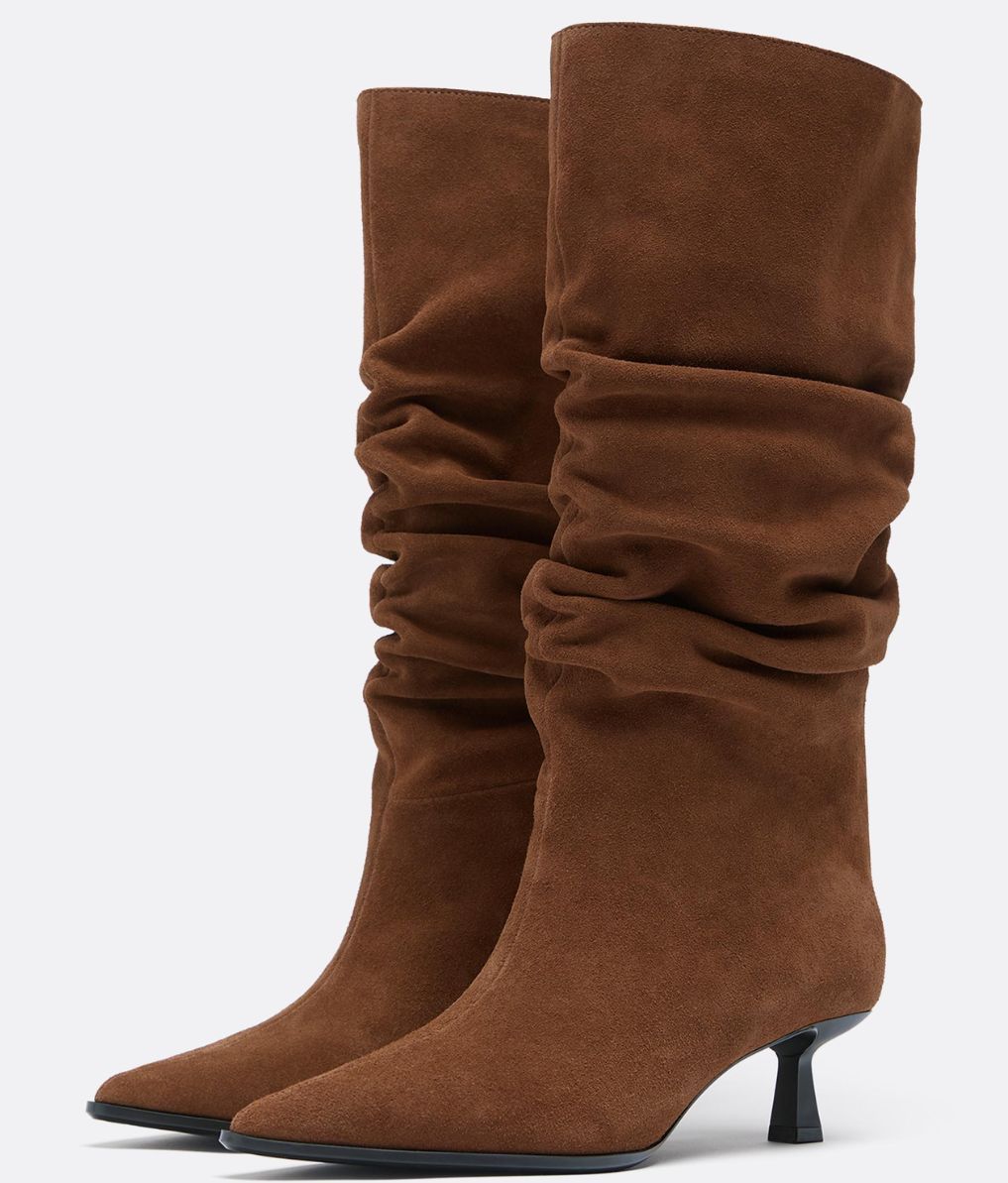 Bota alta de serraje en color camel – Sfera