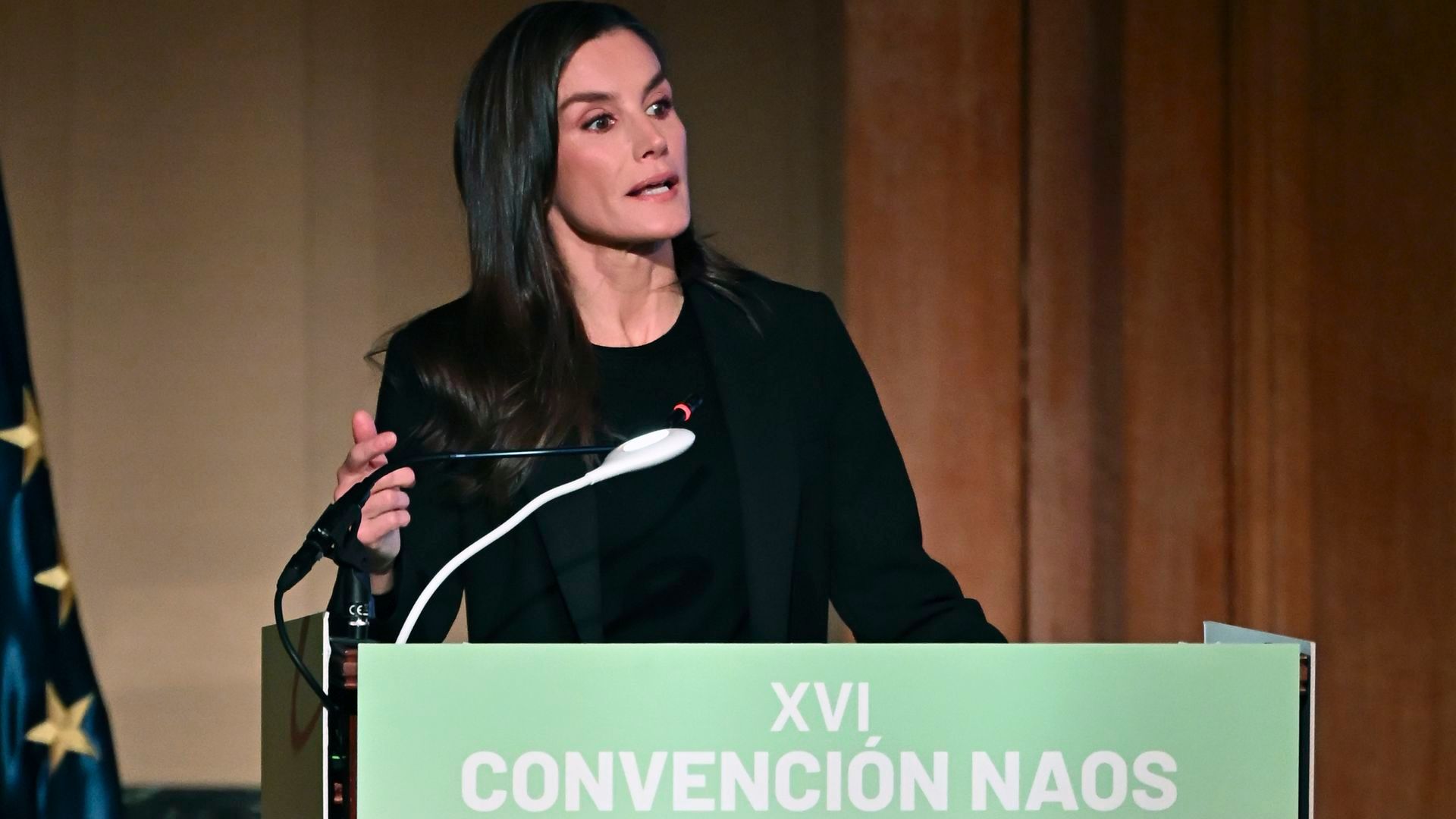La reina Letizia este jueves durante la entrega los premios Estrategia Naos de la Agencia Española de Seguridad Alimentaria y Nutrición en Madrid