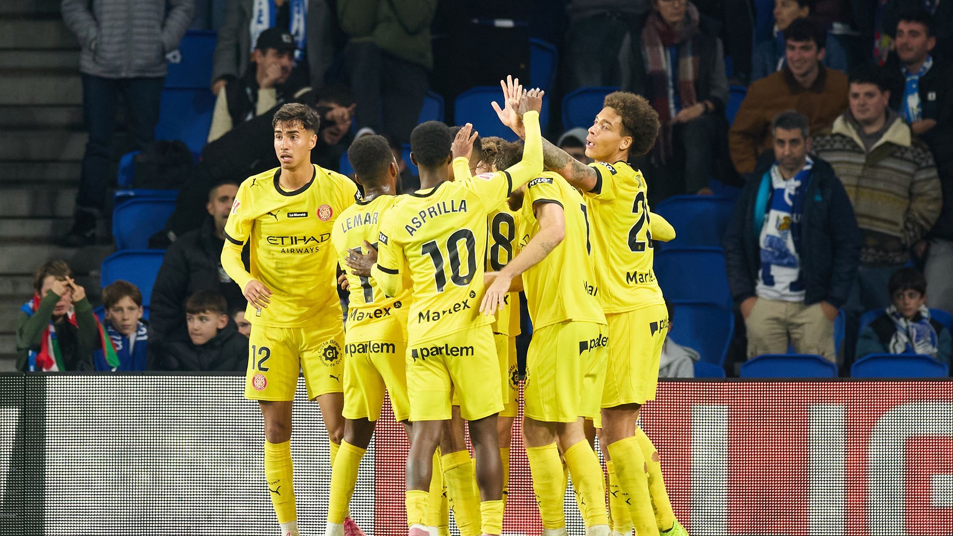 Los jugadores del Girona celebrando un gol contra la Real Sociedad