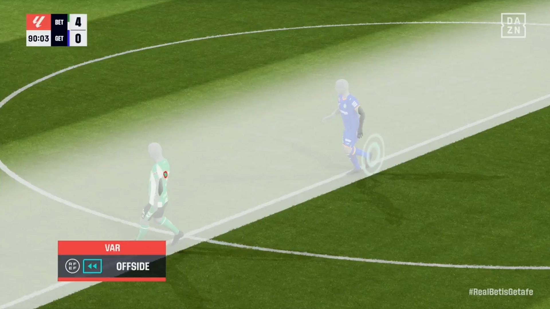 La imagen del VAR sobre del fuera de juego de Cucho Hernández