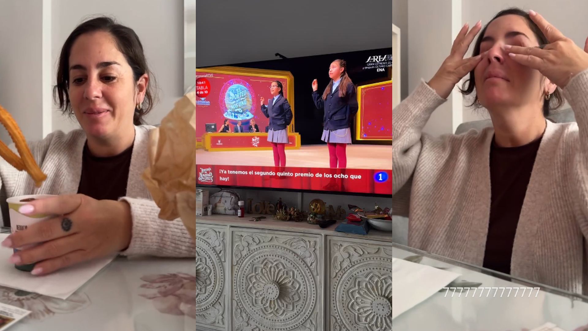 Anabel Pantoja, emocionada al ver el Sorteo de Navidad junto a David Rodríguez