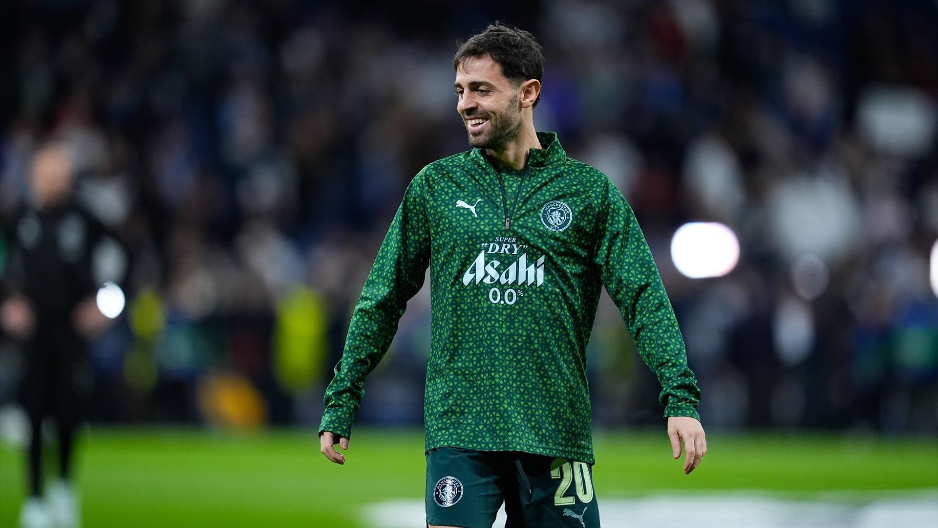 Bernardo Silva, en un calentamiento del Manchester City