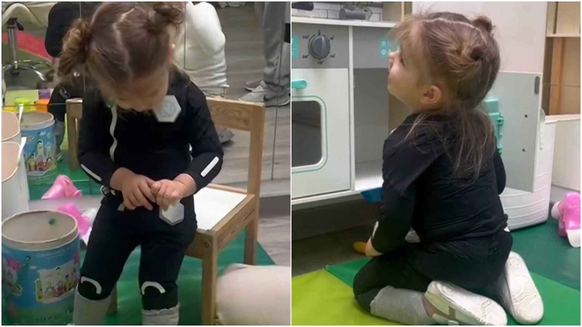 Celeste con el traje "de neopreno" que le permitirá mejorar sus movimientos y su vida