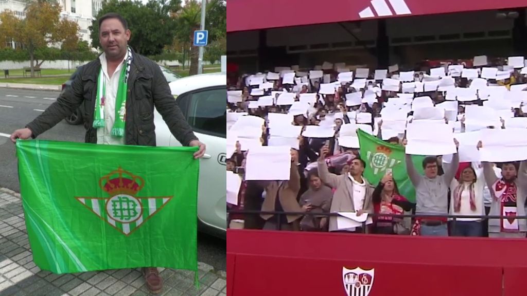 El bético viral infiltrado en el Pizjuán que sacó la bandera del Betis rodeado por sevillistas