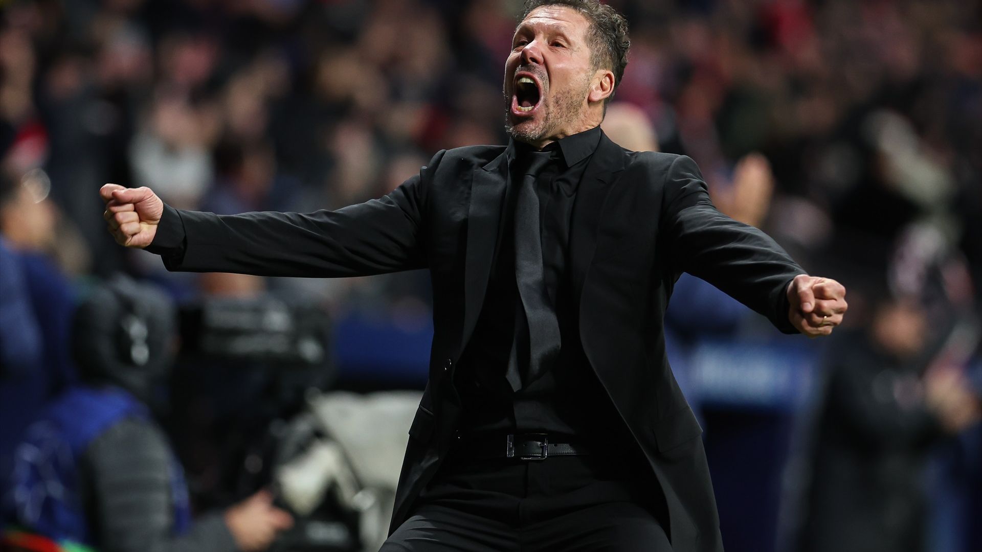 Simeone celebra un gol con el Atlético de Madrid