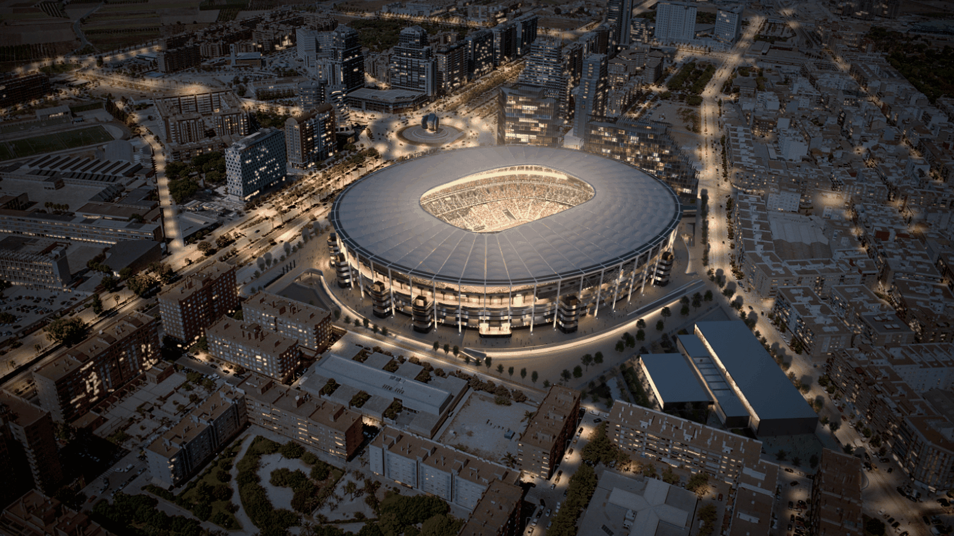 Nou Mestalla en 2025 de noche