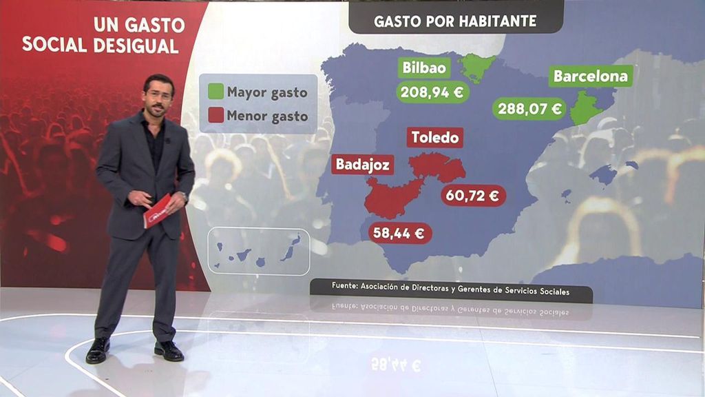 El ranking de los ayuntamientos con más y menos gasto social por habitante