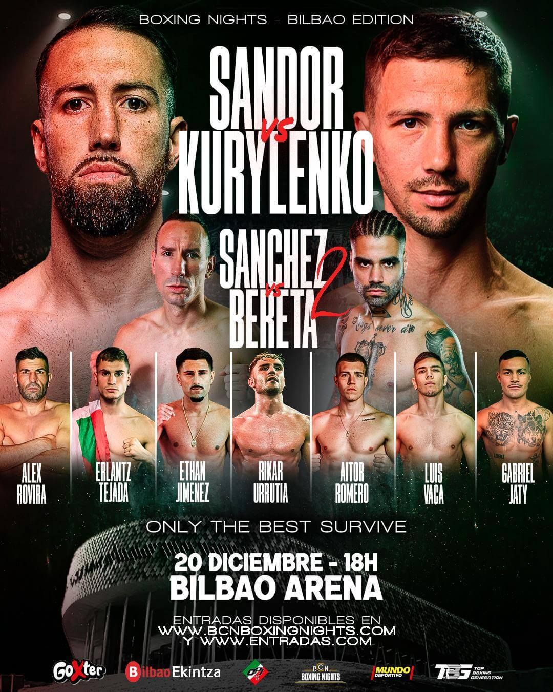 Cartel de la velada de boxeo de Sandor Martín el 20 de diciembre en el Bilbao Arena.