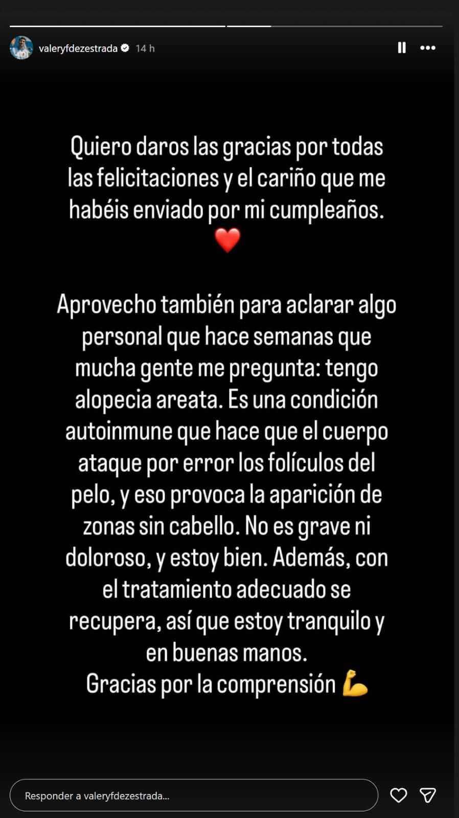 El post de Instagram de Valery Fernández.