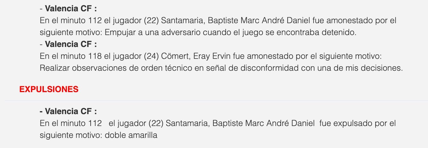 El acta del partido con la expulsión de Santamaría