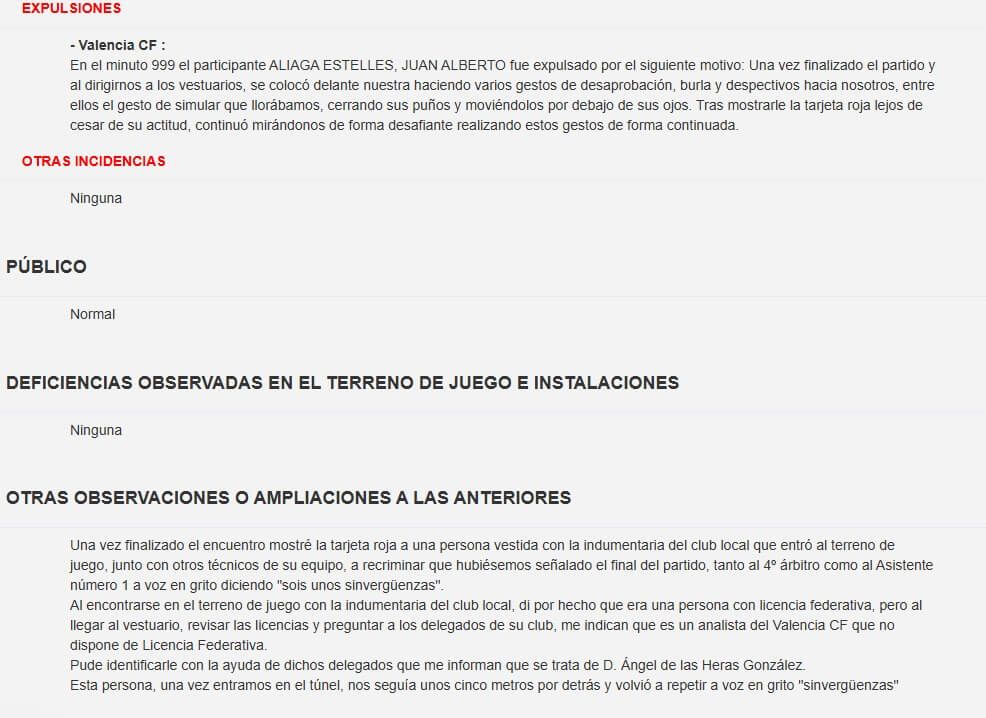  El acta del Valencia - Sevilla