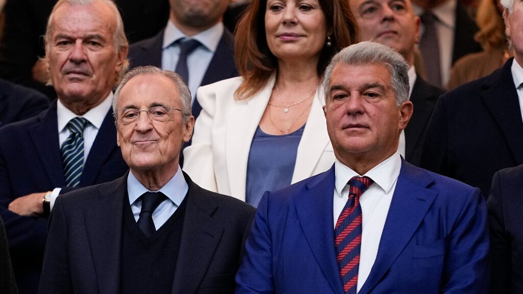 Joan Laporta y Florentino Pérez en el palco del Bernabéu (Europa Press)