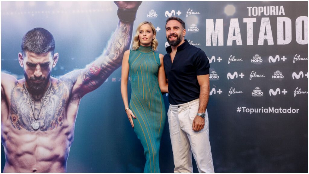 Daniel Carvajal y su mujer, Daphne Cañizares, en la premiere del documental de Ilia Topuria