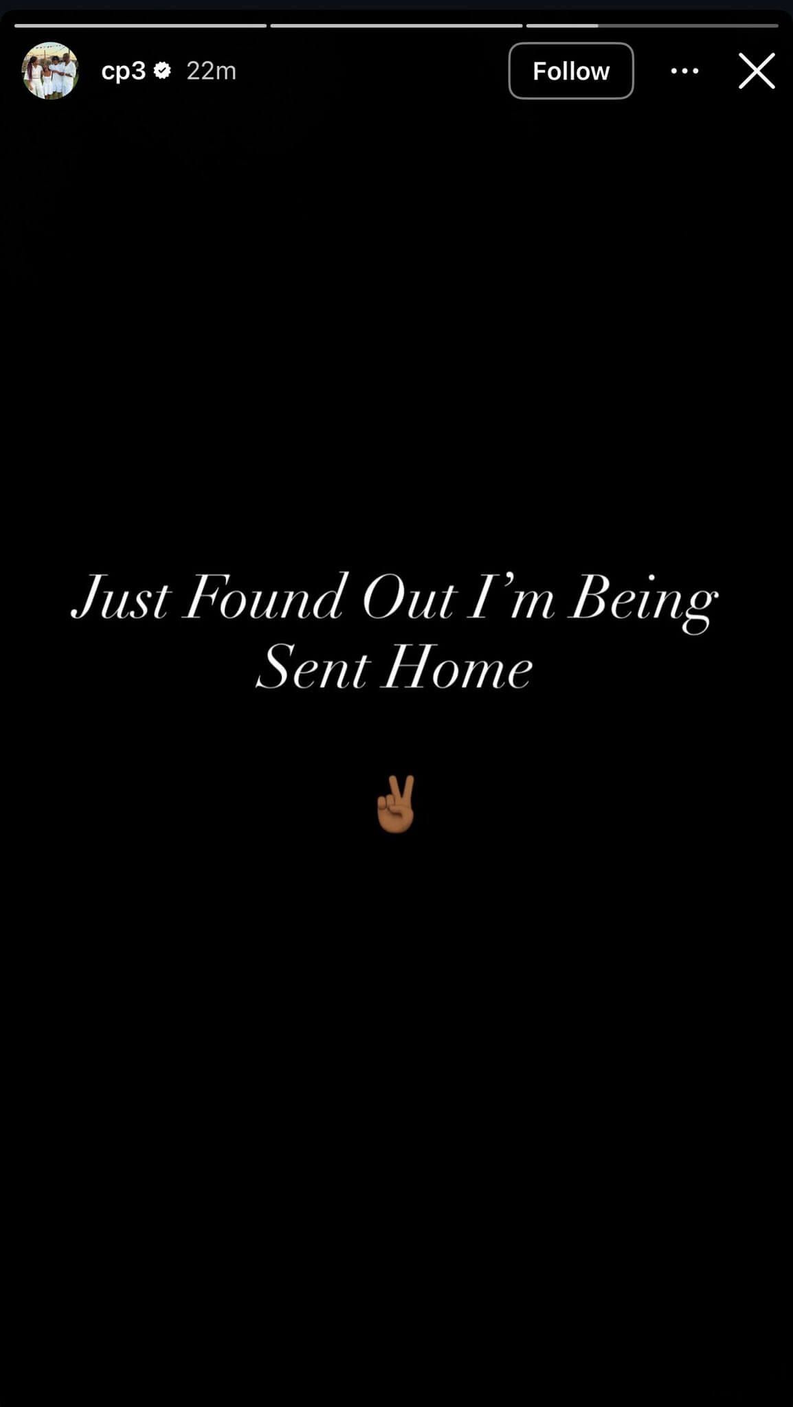 Chris Paul reacciona a su 'despido' en sus redes. Fuente