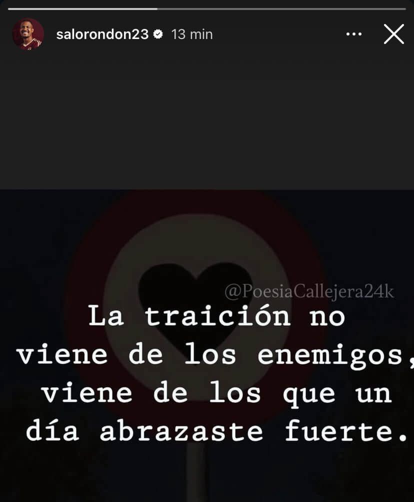 Mensaje de Salomón Rondón en sus redes sociales.