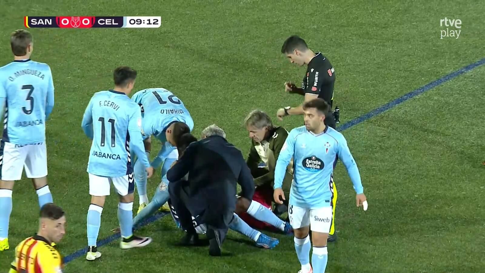 Joseph Aidoo, lesionado en el duelo copero frente al Sant Andreu.