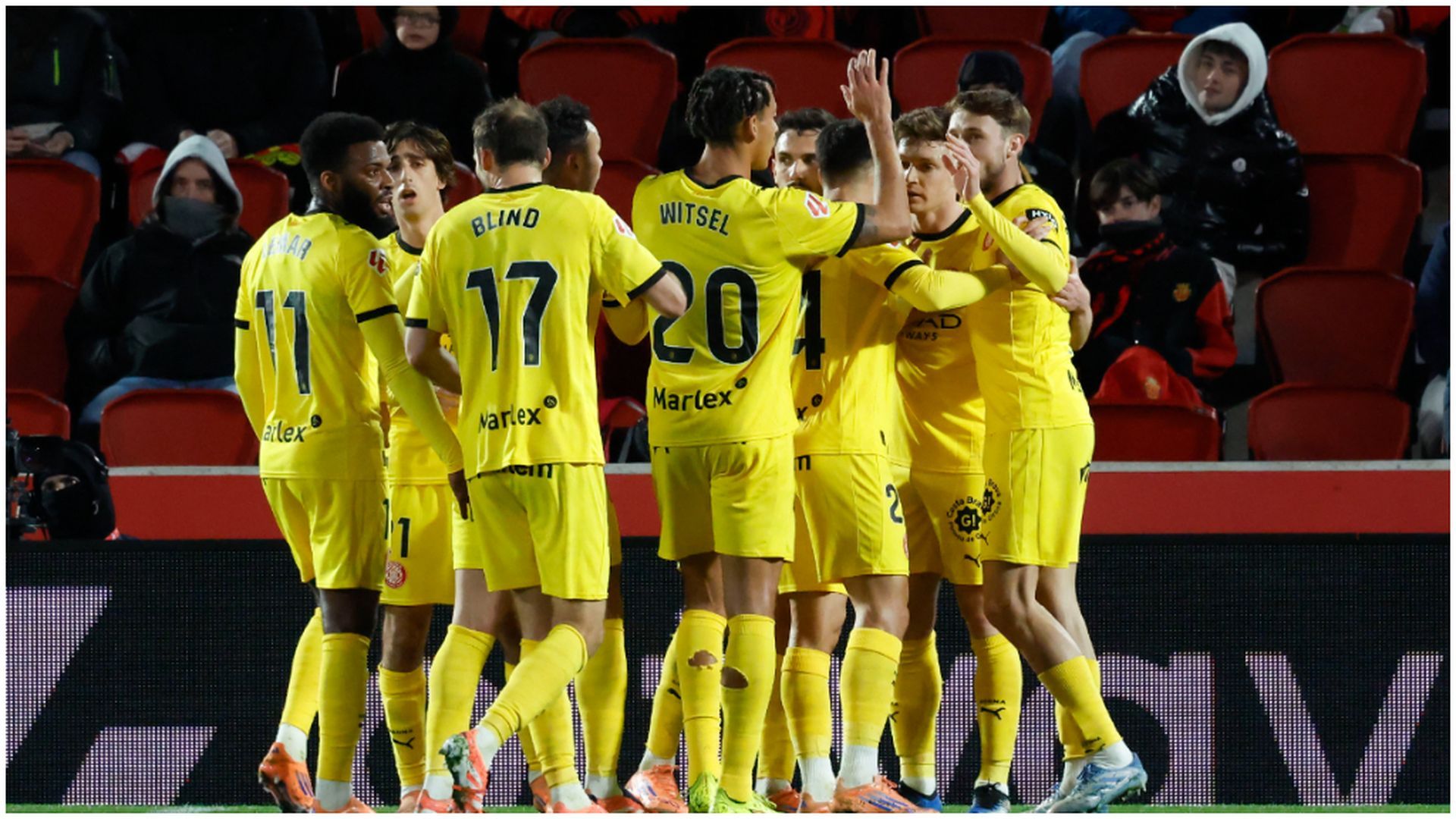 El Girona celebra un gol ante el Mallorca