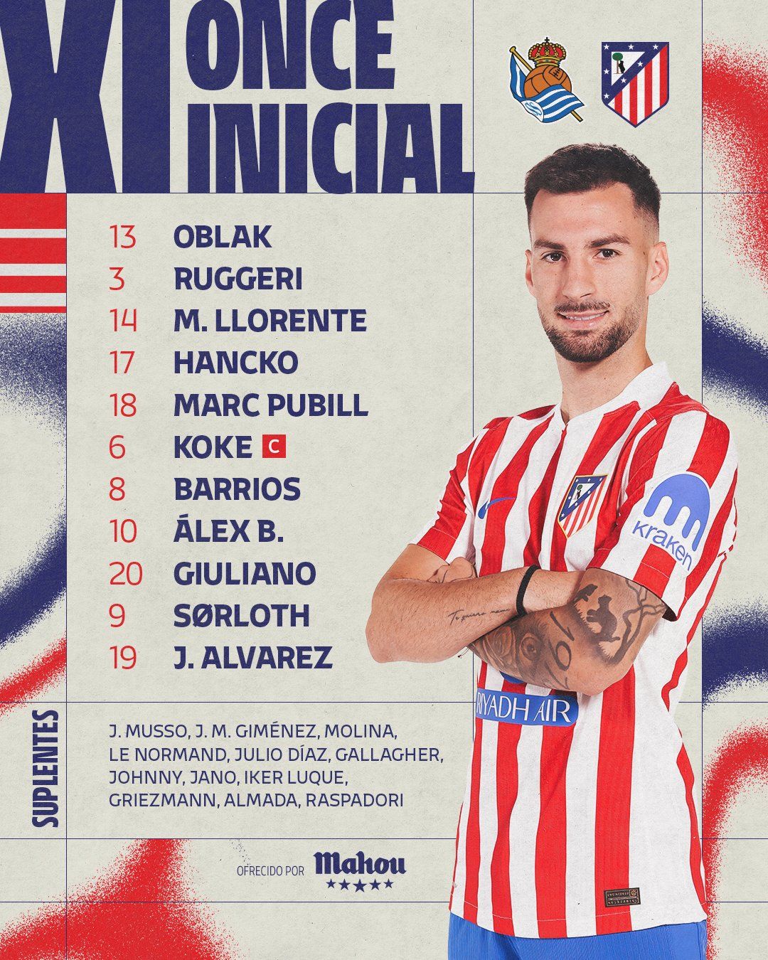 Alineación del Atlético de Madrid ante la Real Sociedad