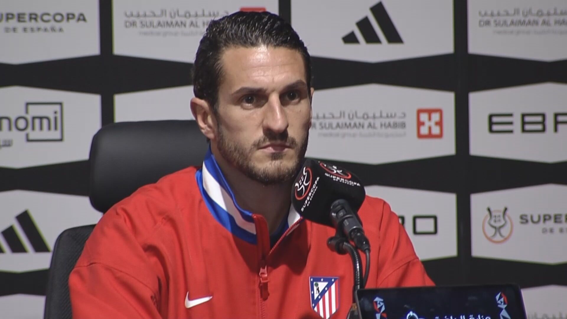 Koke en la rueda de prensa de la Supercopa de España