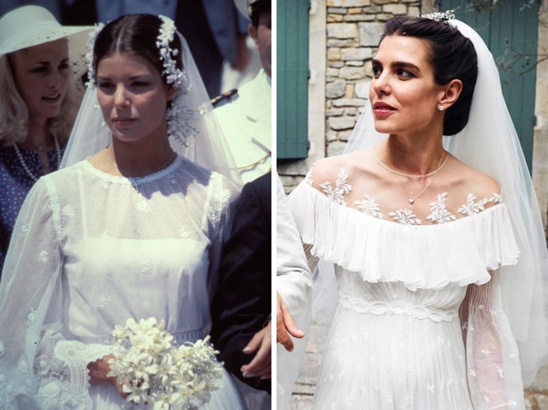 Carolina de Mónaco y Carlota Casiraghi el día de sus respectivas bodas