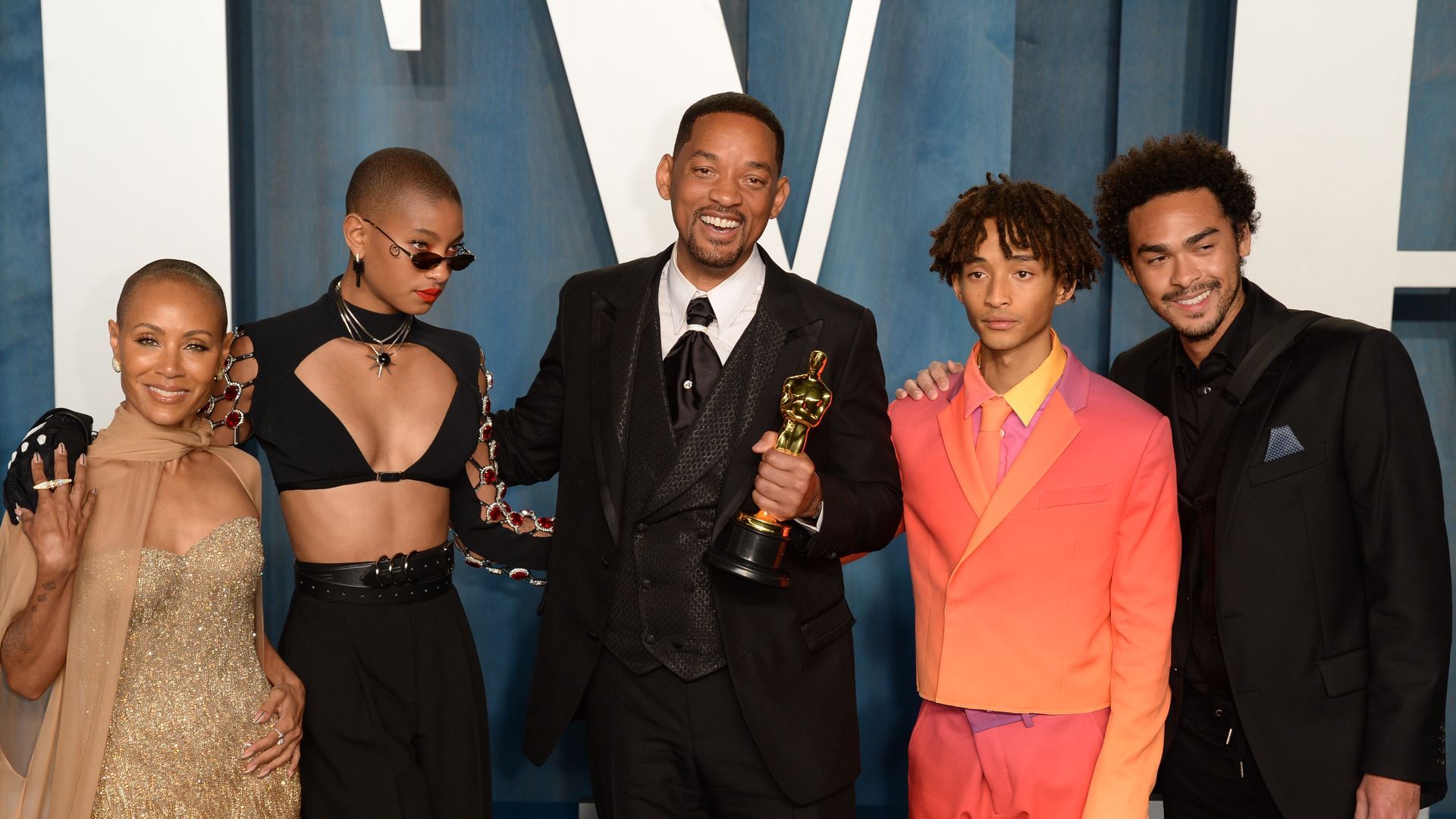 Jada Pinkett Smith, Willow Smith, Will Smith, Jaden Smith y Trey Smith en los Premios Oscar 2022