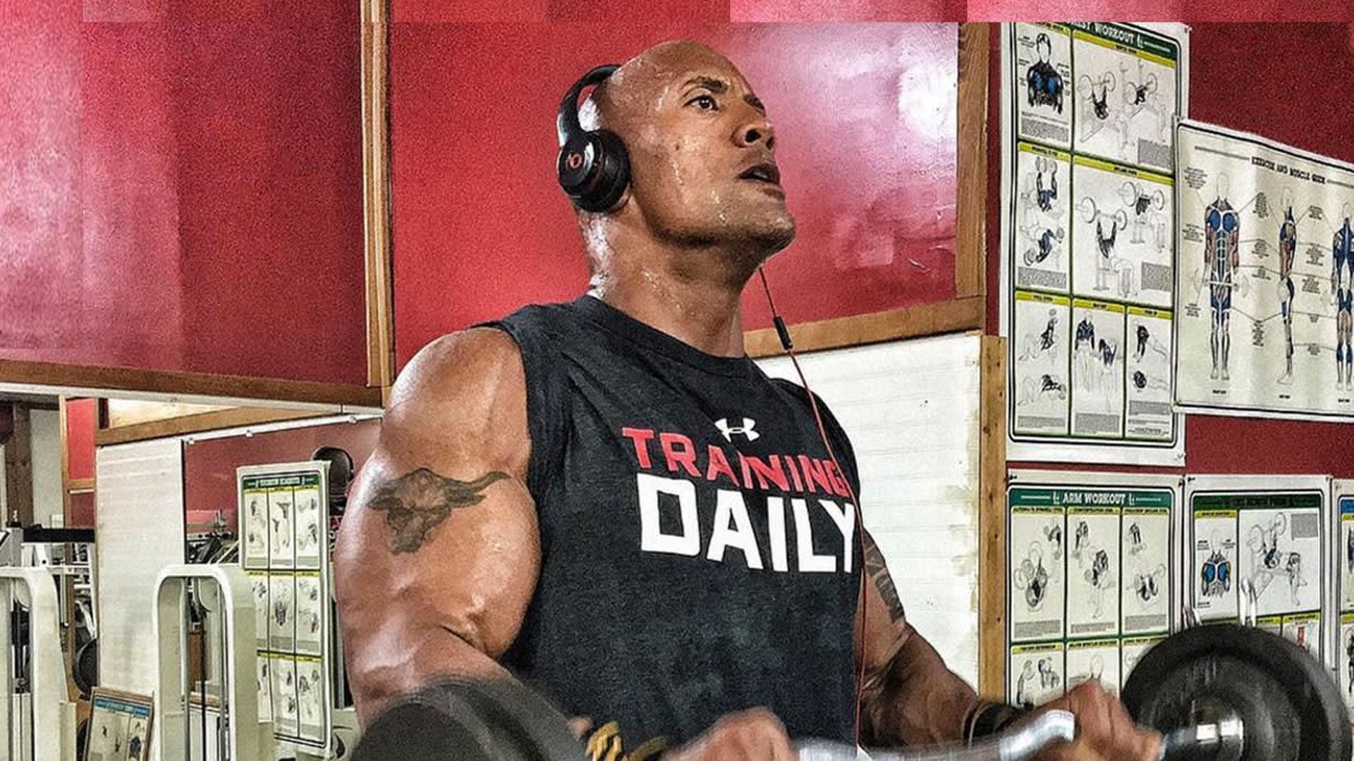 The Rock haciendo ejercicio en el gimnasio