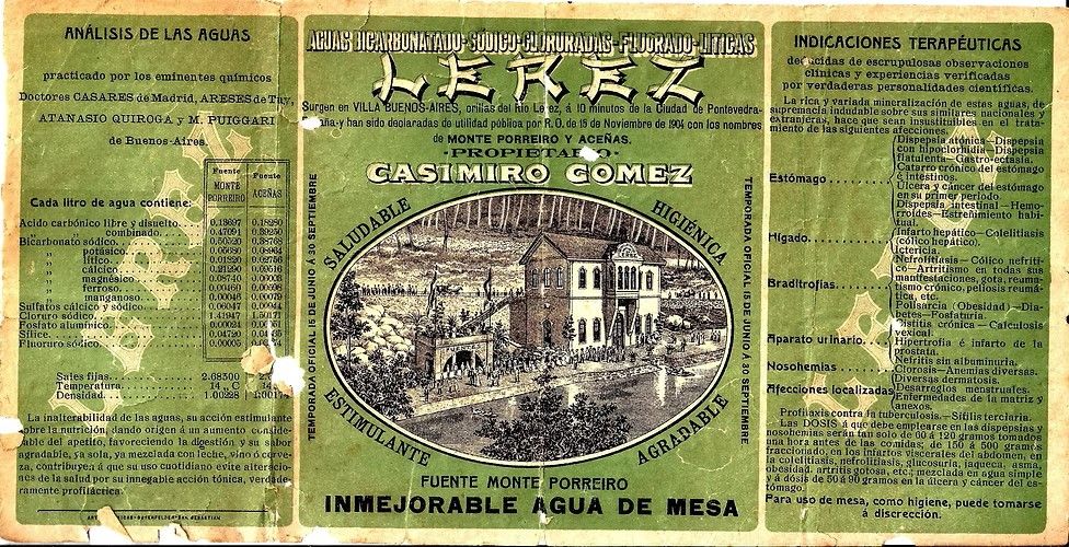 Antigua etiqueta de las "Aguas del Lérez"