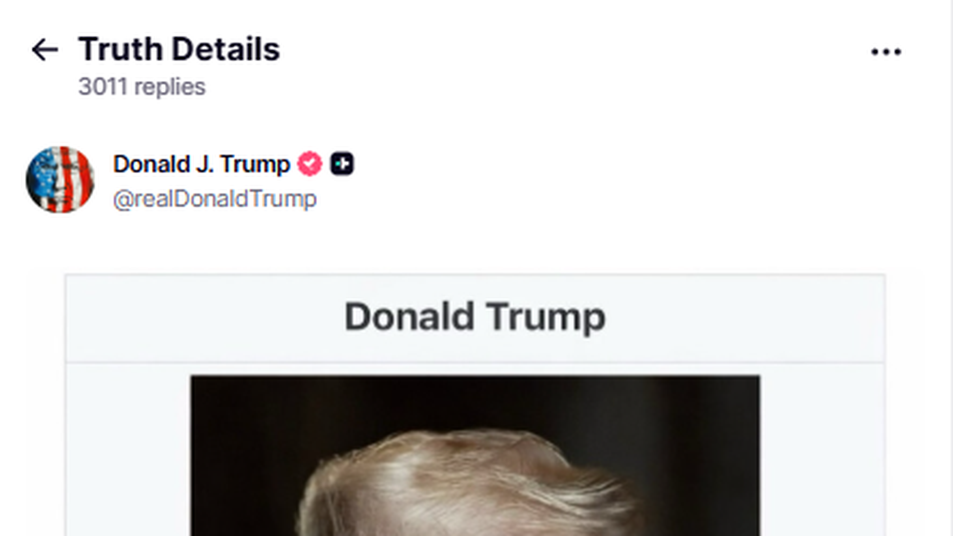 Donald Trump comparte una captura por Truth Social