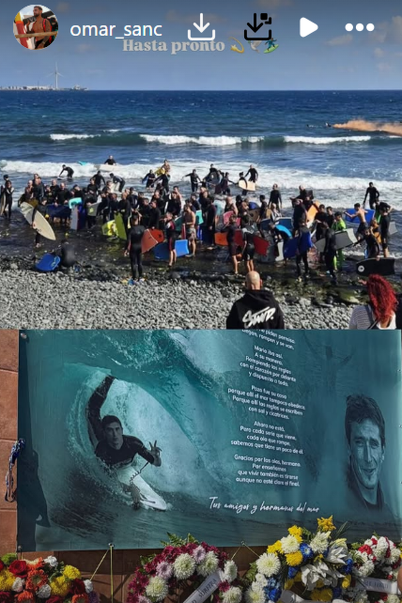 El homenaje que Omar Sánchez y otros compañeros de windsurf han hecho a Mario Perdomo