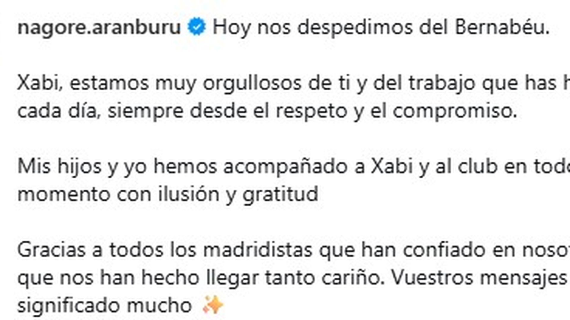 El emotivo mensaje de Nagore Aranburu en la despedida a Xabi Alonso