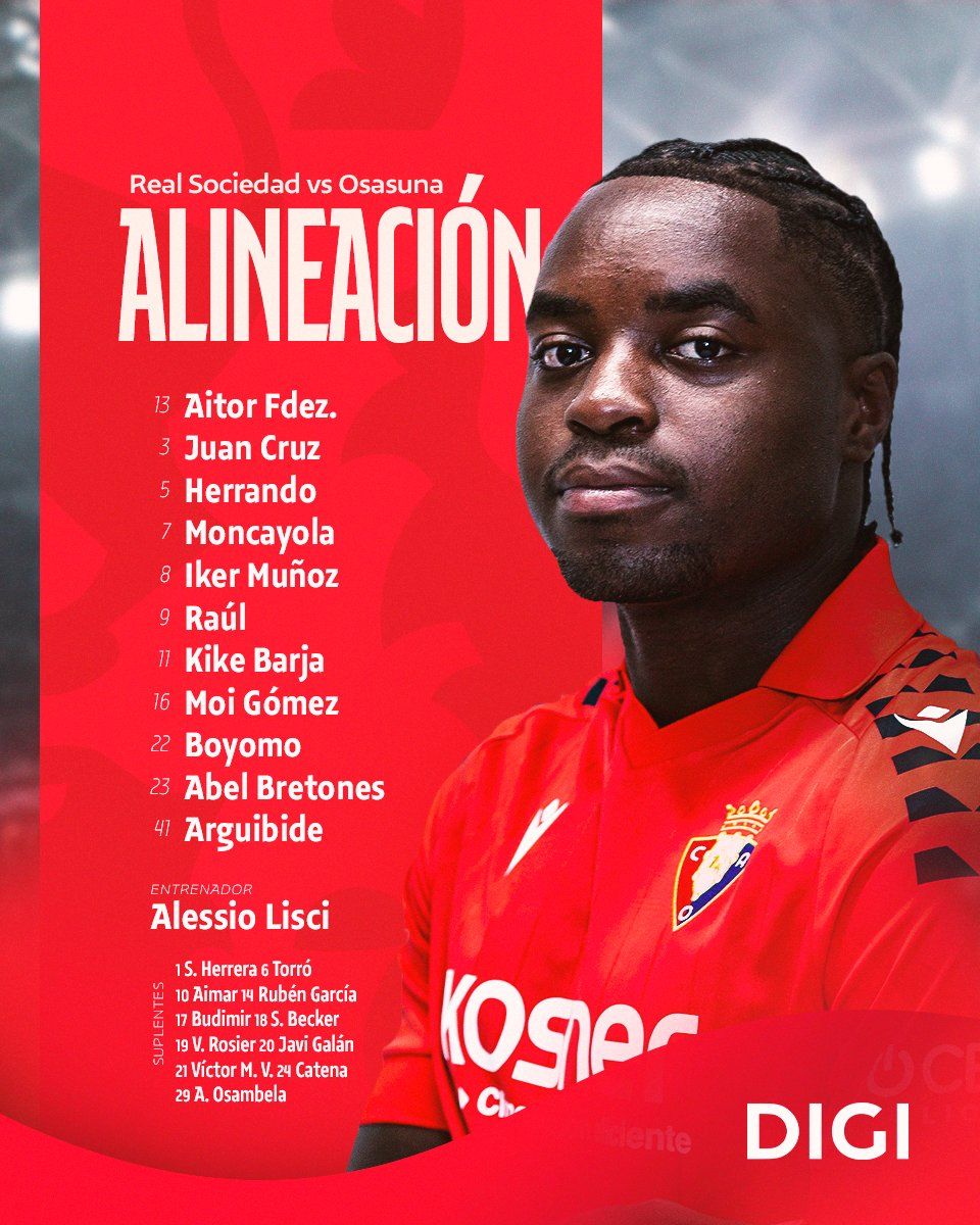 Alineación de Osasuna ante la Real Sociedad