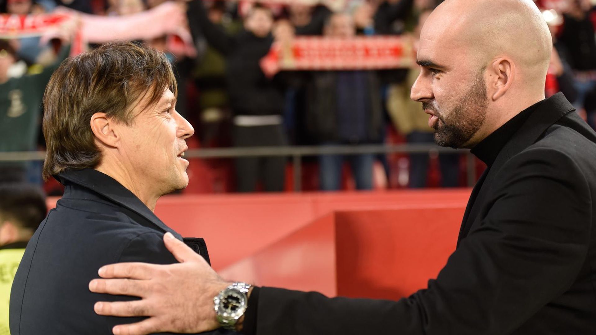 Matías Almeyda y Claudio Giráldez, en el Sevilla-Celta