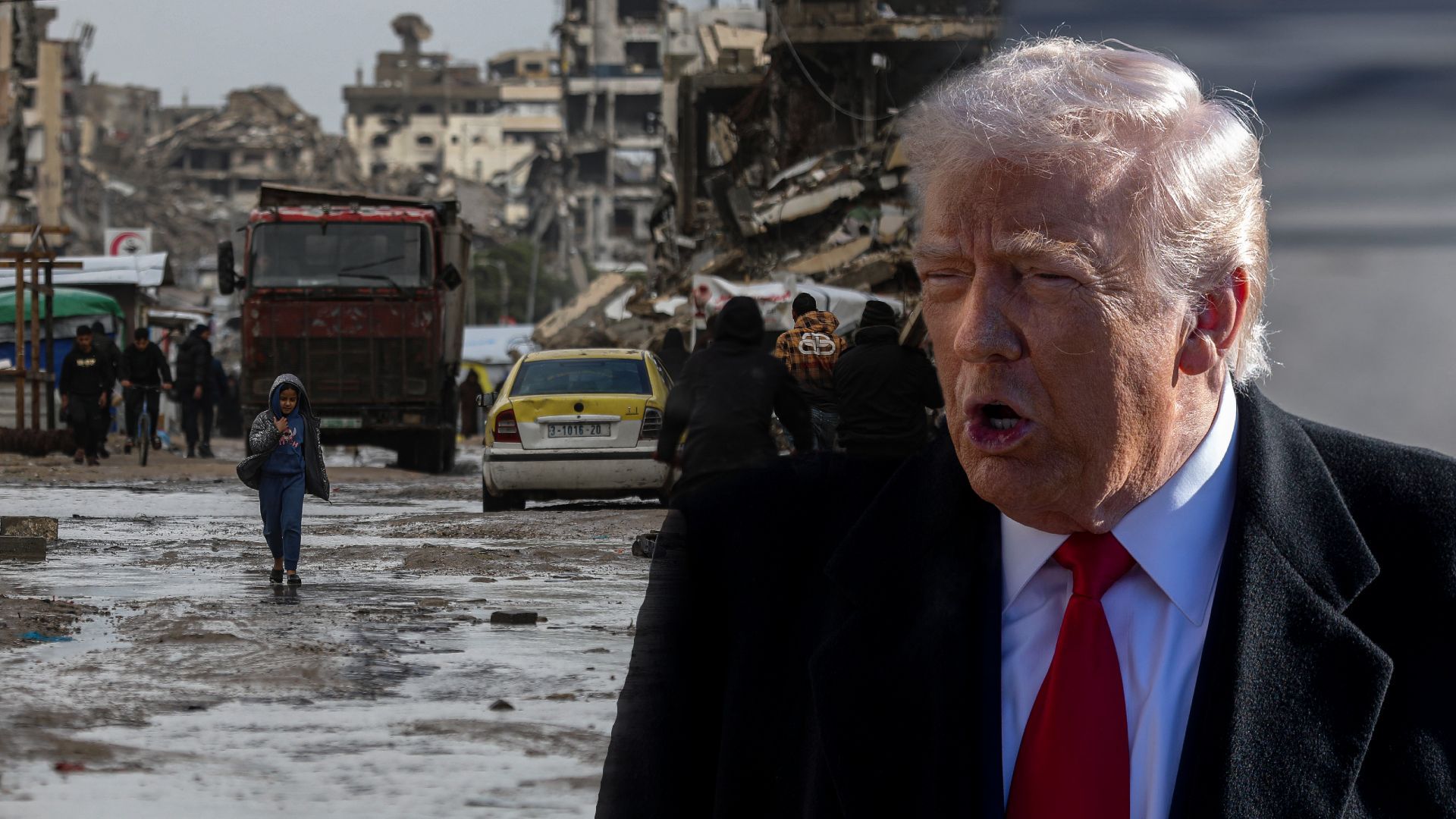 Imagen de Donald Trump y de la Franja de Gaza