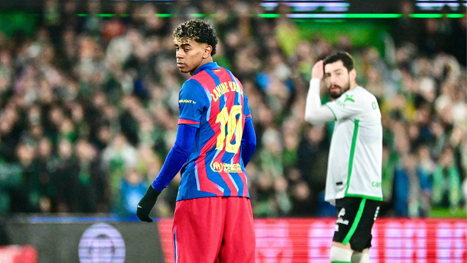 Lamine Yamal, en el Racing-Barcelona