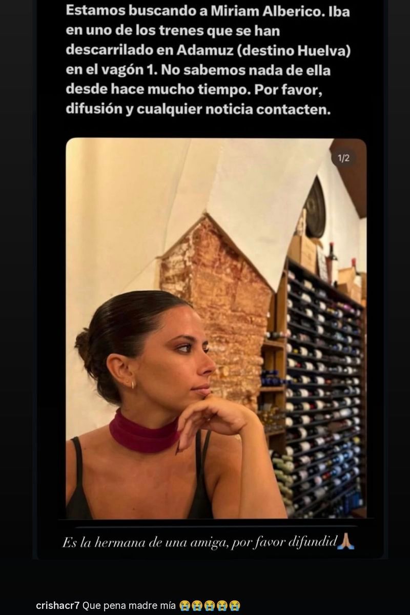 Jessica Bueno ha pedido ayuda para localizar a la hermana de una amiga tras el accidente de los trenes en Adamuz